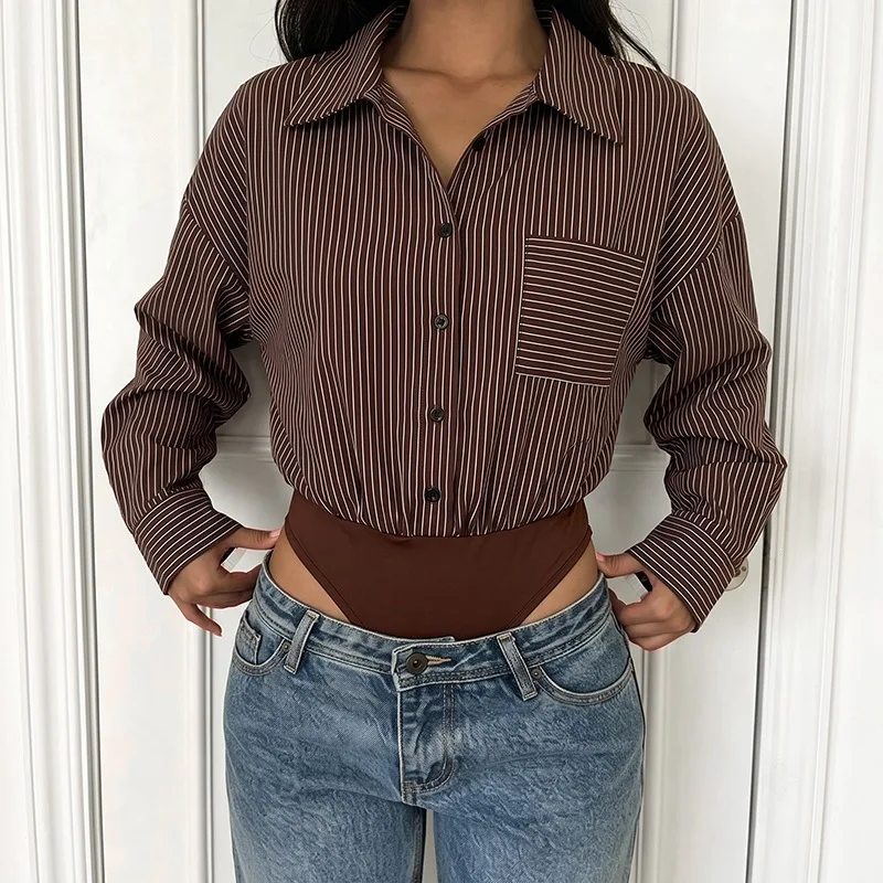 New style in autumn 2026: one-piece shirt with a laid-back and elegant striped design, casual shirt for women