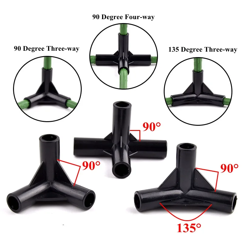 2/10/30Pcs I.D 8mm Black Pipe Connector Tent Fixed Connector Fittings ，DIY Shelf  ABS Plastic Tee Four Way Elbow Straight Joint