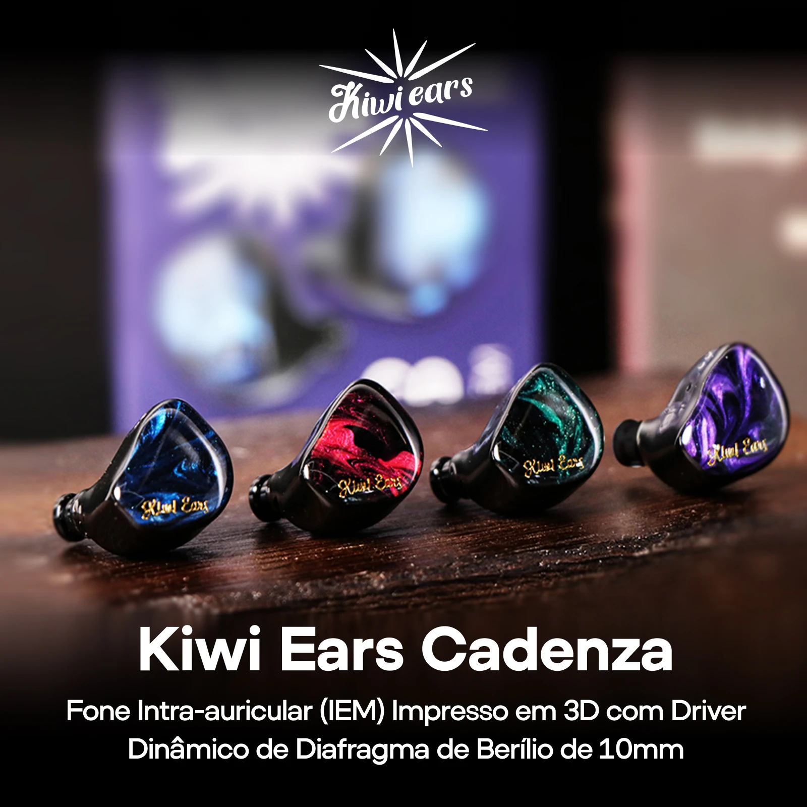 Linsoul Kiwi Ears Cadenza - Fone IEM com Driver Dinâmico de Diafragma de Berílio de 10mm Impresso em 3D Cabo 2-Pin 3.5mm