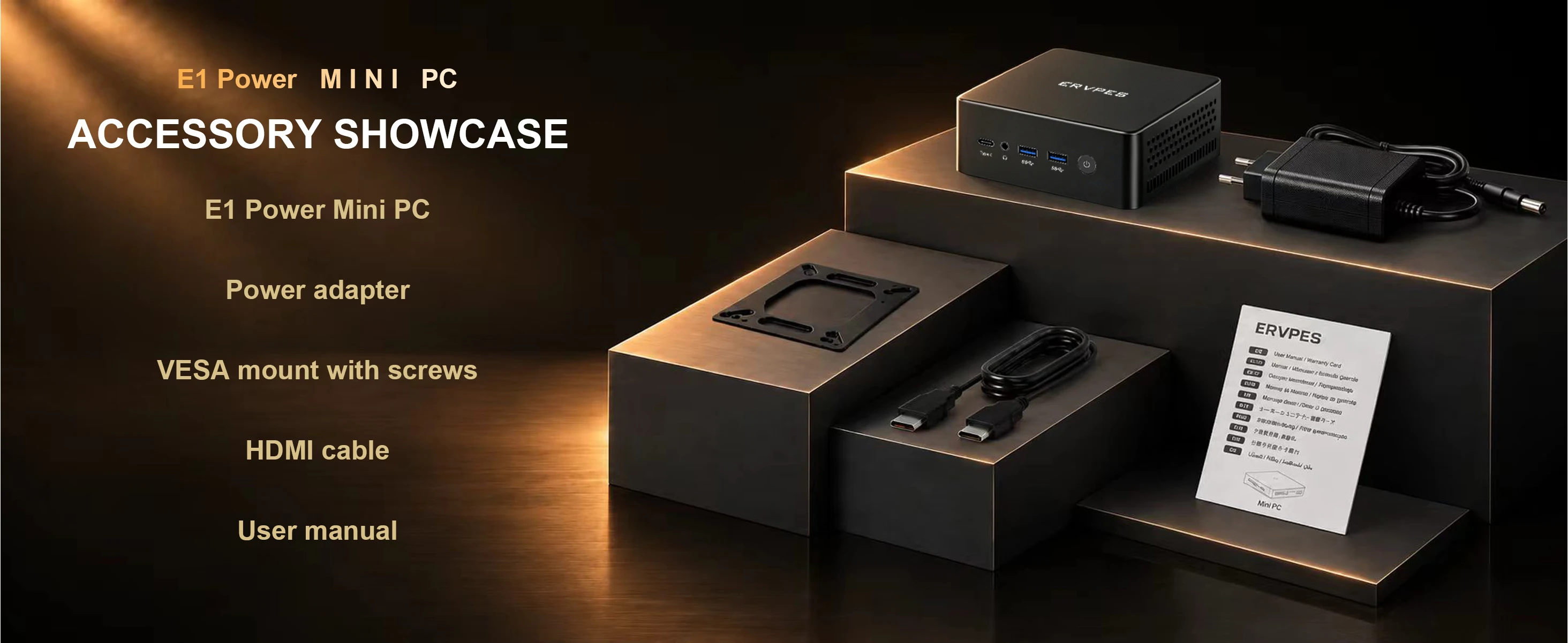 ERVPES E1Power Mini AI PC Intel Core Ultra 5 115U 8 Cores 10 Threads 16GB LPDDR5 512GB SSD WiFi Bluetooth USB HDMI Type-C Windows 11 Wifi 6 BT5.0