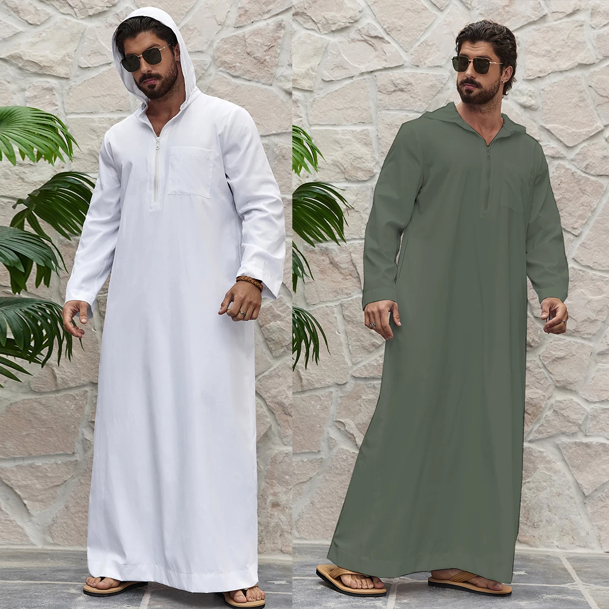 Ramadan islam Thobe musulmano con cappuccio solido da uomo, abito lungo islamico camicia vestaglia, abbigliamento da uomo musulmano Abaya moda mediorientale