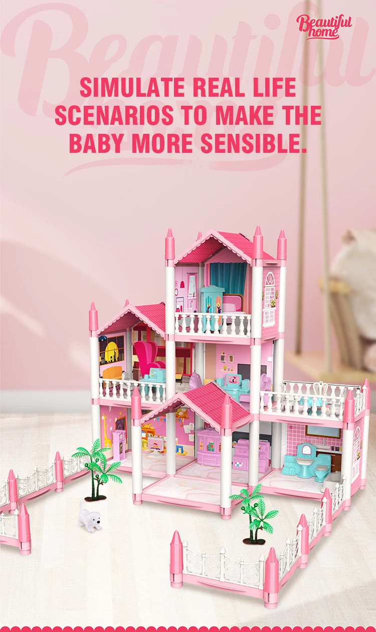 Mädchen Puppenhaus Spielzeug Kinder Pretend Spielen Puppenhaus Villa Patchwork Traum Möbel Hause Puppenhaus für Kinder Weihnachten Spielzeug Geschenke – Detail 5
