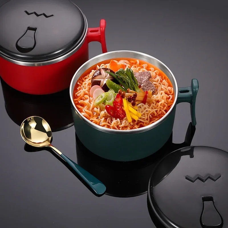 Household Stainless Steel Instant Noodle Bowl with Lid Office Worker Portable Student Lunch Box Rice  Set