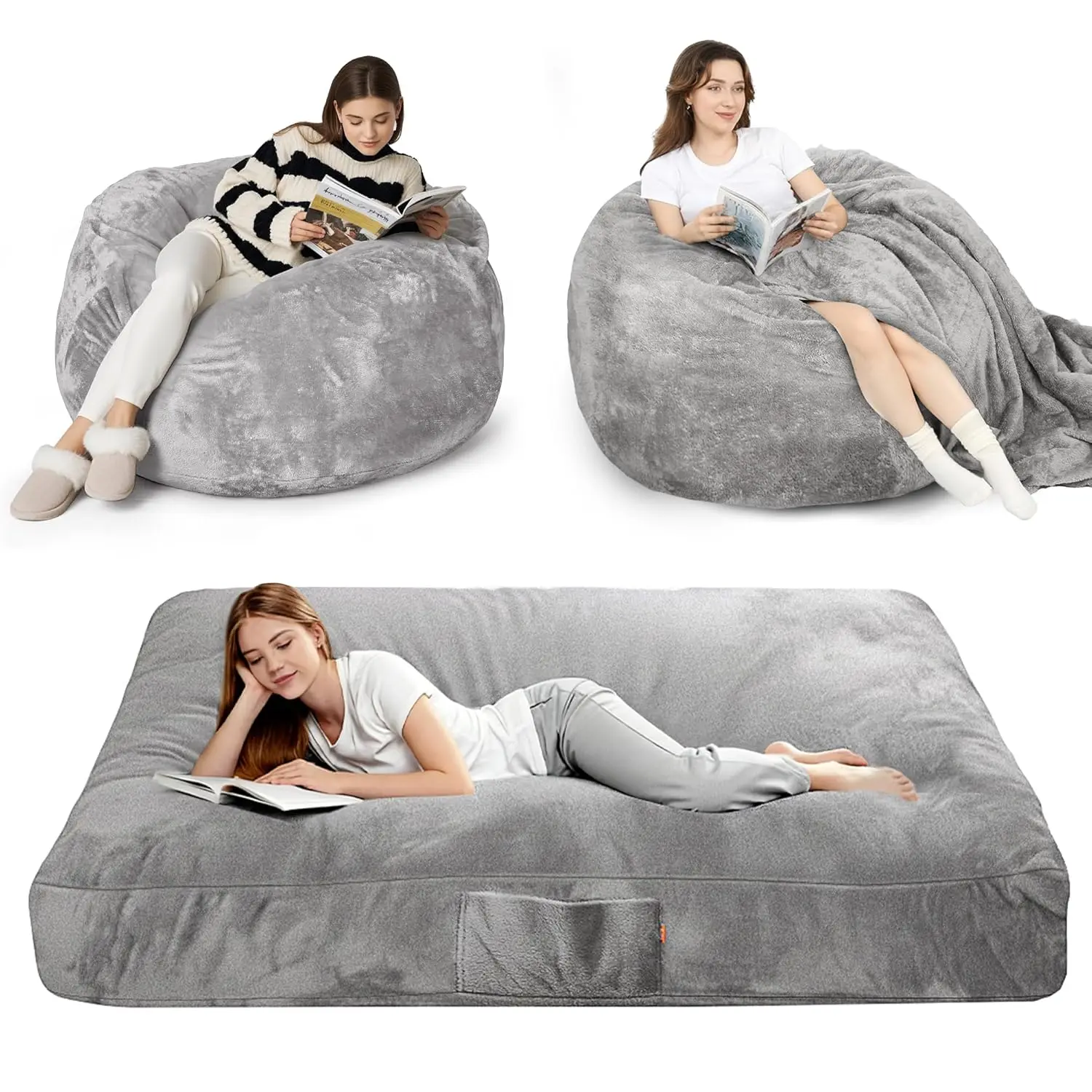 

Giant Bean Bag Chair Convertible Floor Cushion Washable Cover High-Density Foam Filling Full Size, Customized