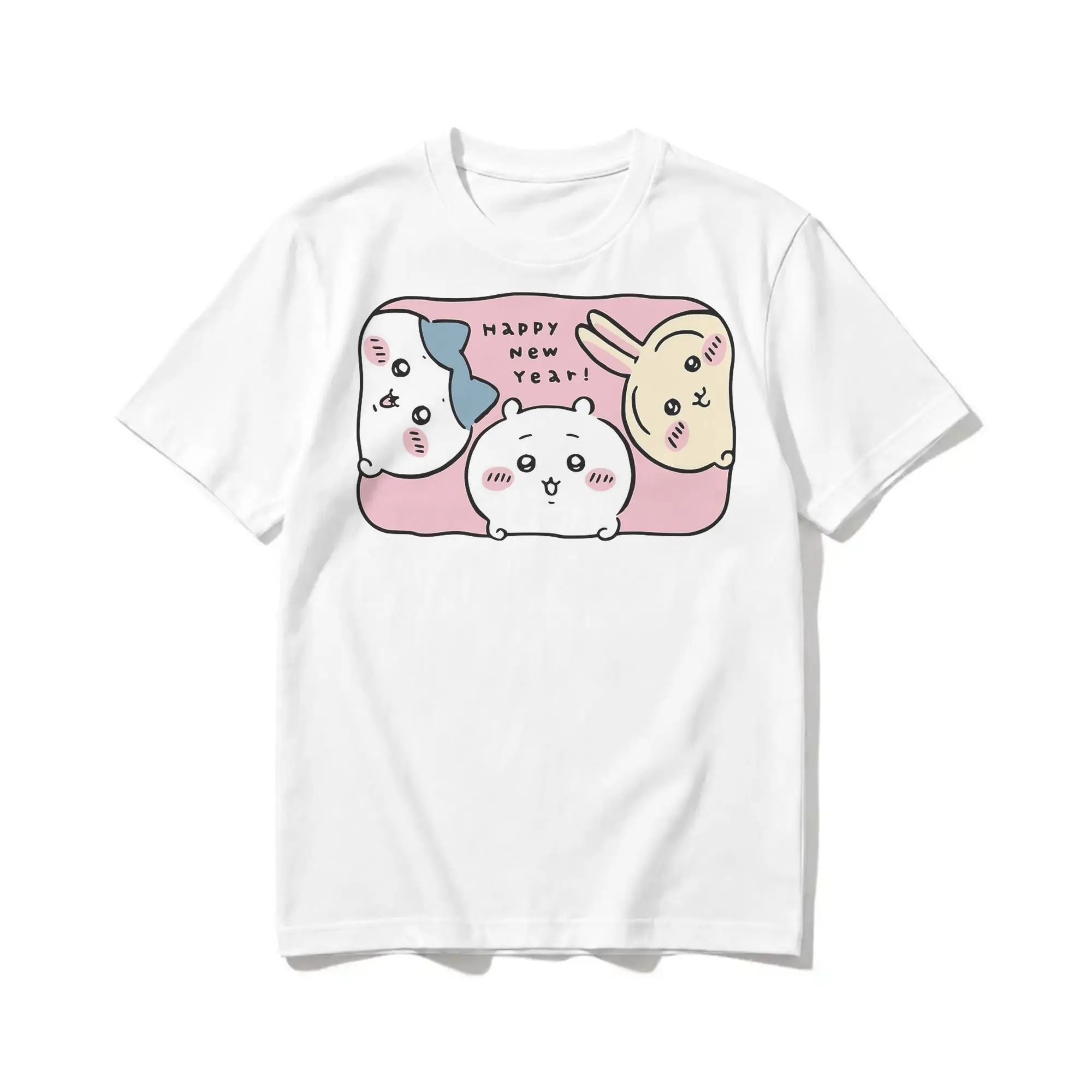 Happy New Year! Chiikawaii Hachiware Usagi T Shirts Men Women Cotton Vintage T-Shirt O Neck  Tees Short Sleeve Clothing Adult
