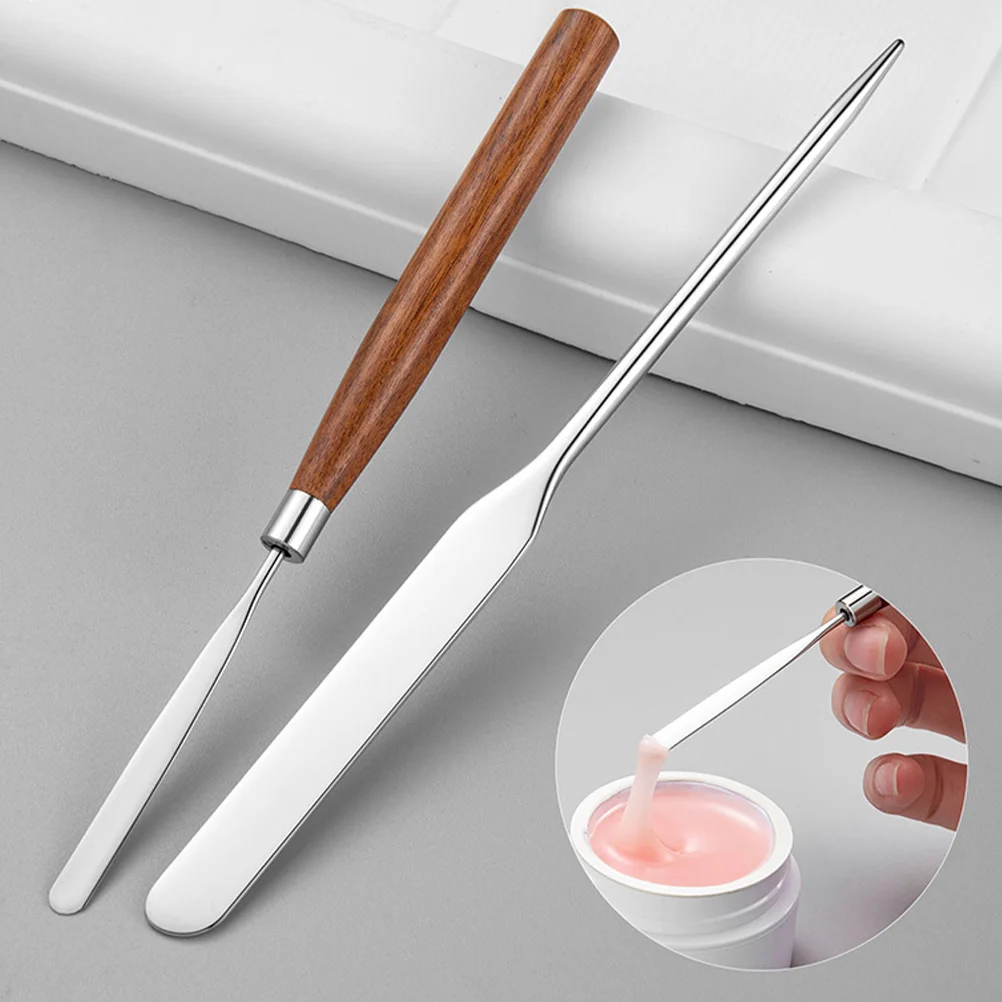 

2Pcs Stainless Steel Pear Wood Spatulas for Makeup Palette Tools Mixing Cream Powder Foundation Easy Clean Durable