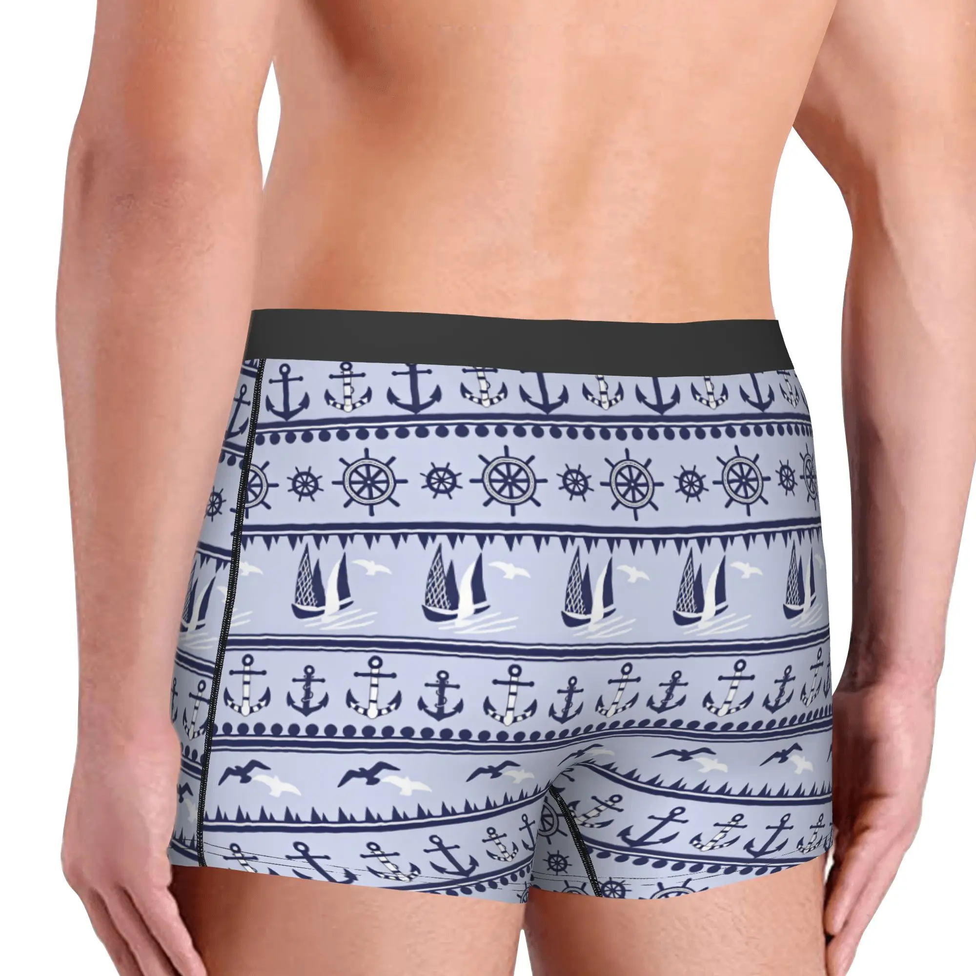 Novelty Nautical Anchors Sailboats Seagulls Boxers Shorts Panties Male Underpants Stretch Ship Wheels Briefs Underwear