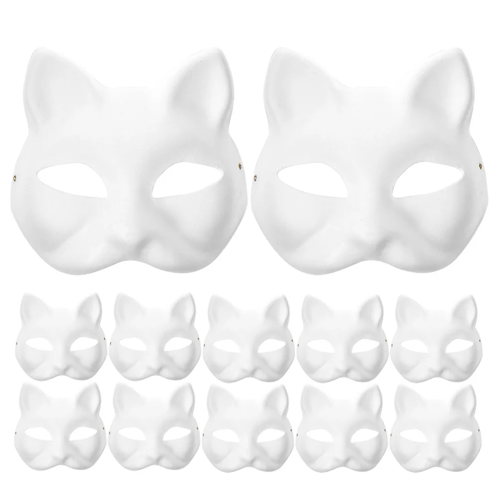 

24Pcs Half Cat Mask White Blank for DIY Decoration Cosplay Party Halloween Prom Masquerade Event Craft Activity Kids Adults