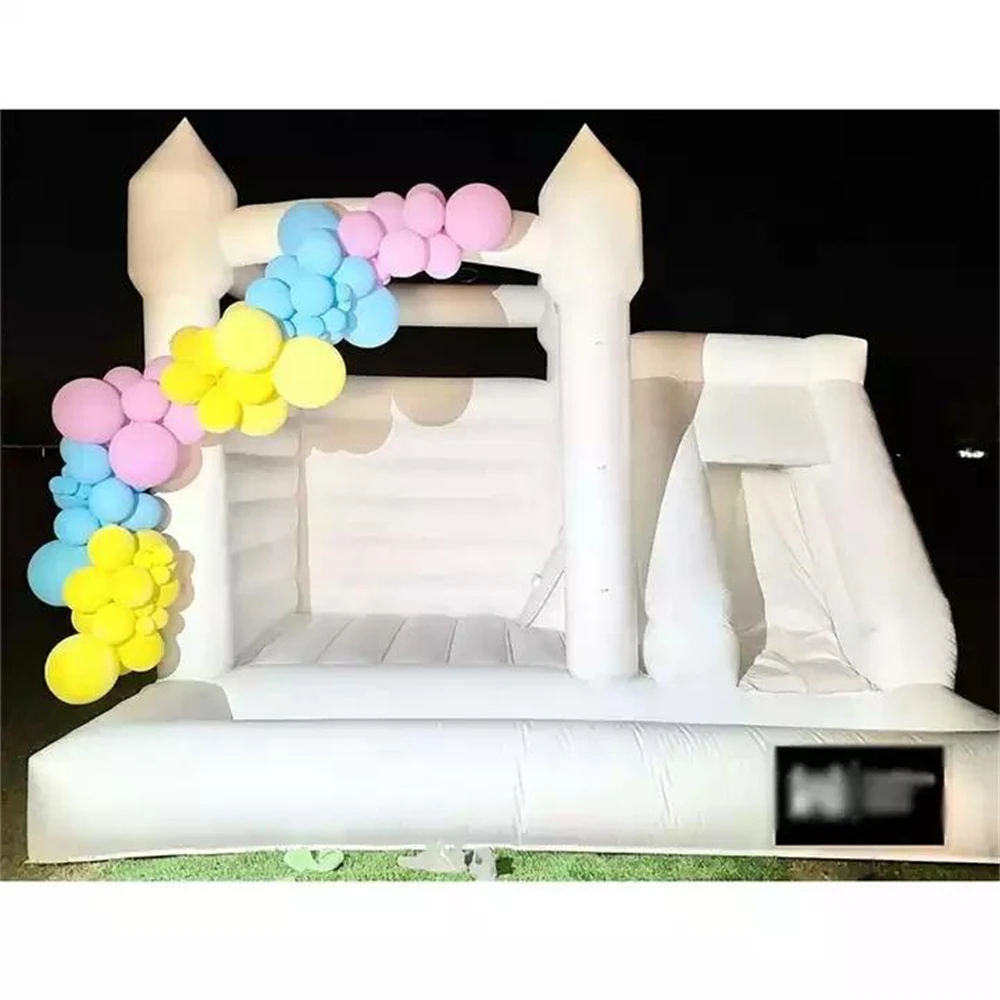 งานแต่งงานสีขาว Bounce House Inflatable Bouncy ปราสาทสไลด์ Commercial เด็กตลก Combo Ball Pit สําหรับอาบน้ําเด็ก