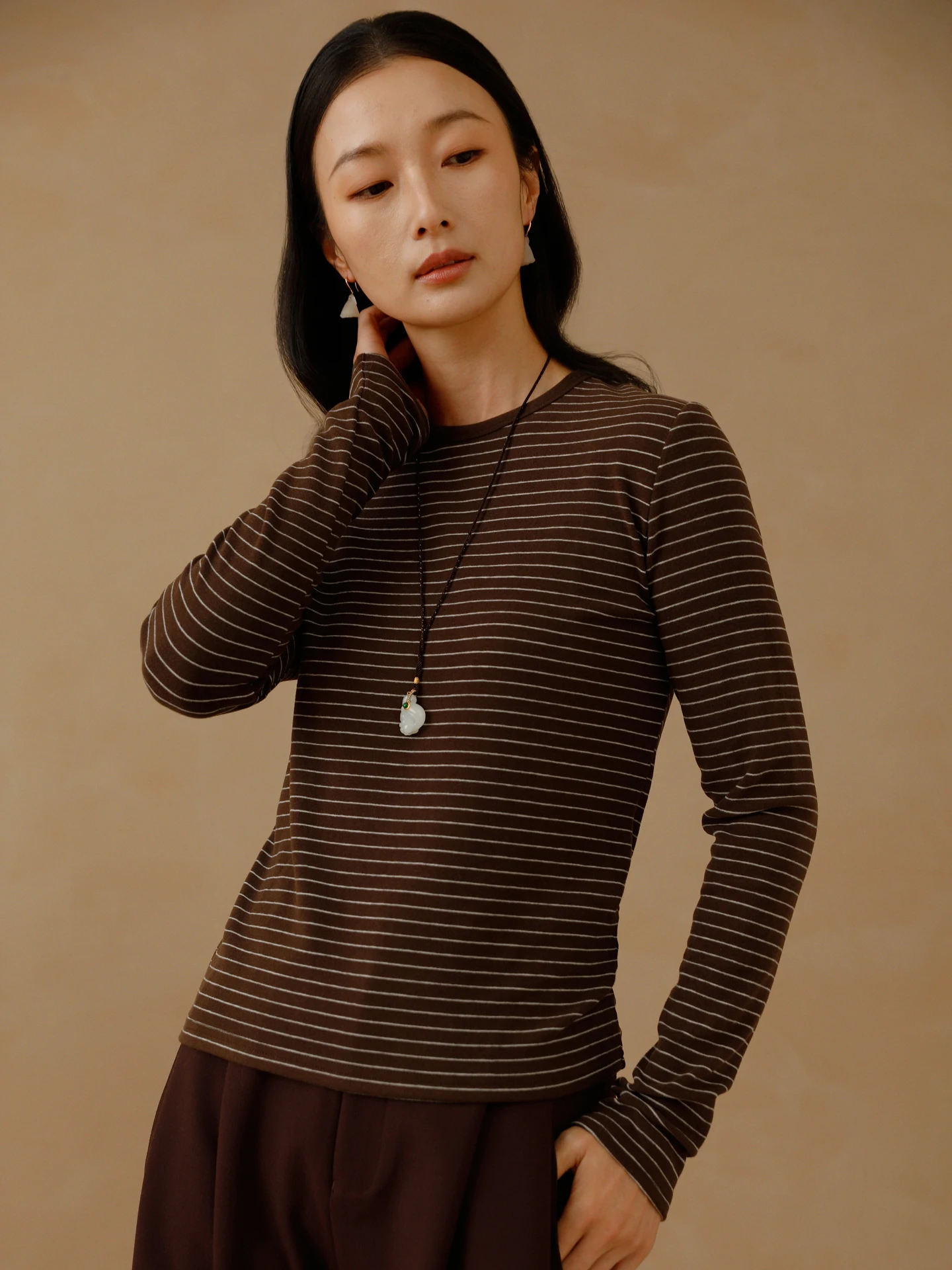 

Классическая женская полосатая базовая футболка с длинным рукавом, облегающая, для повседневной носки, эластичная, с эффектом бархата, зимняя новинка