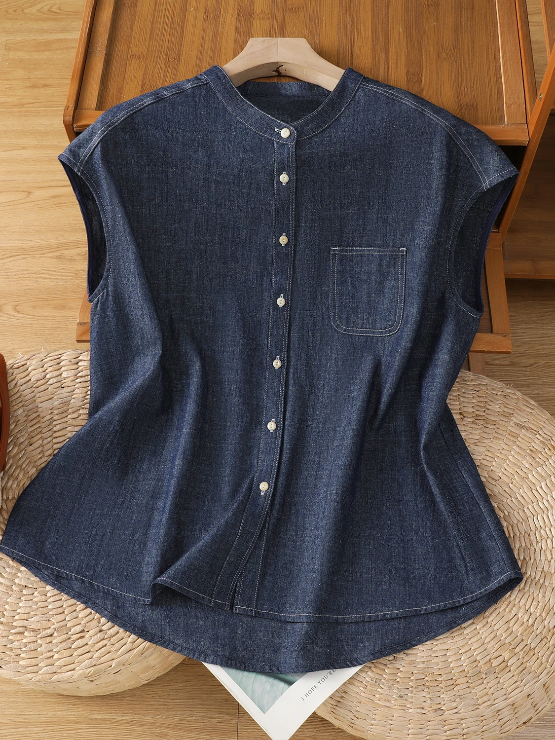 

Художественный джинсовый топ Svel irt Jaet, большой размер, женский повседневный топ с воротником-стойкой на одной пуговице, летний топ