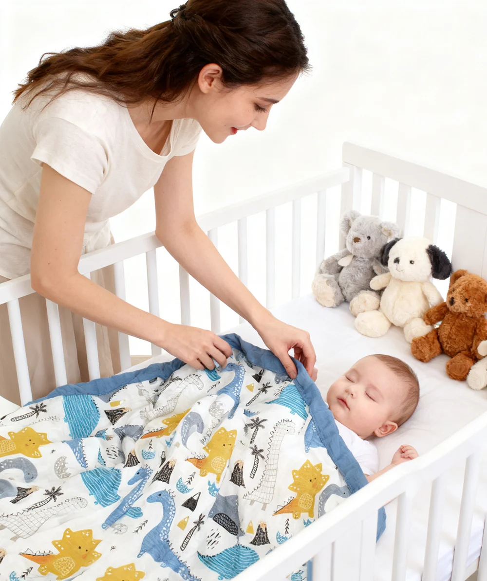 

Four layers 120*110cm Bamboo Cotton Baby Muslin Blanket Breathable Swaddling Receiving Blanket for Newborn Infant, Perfect