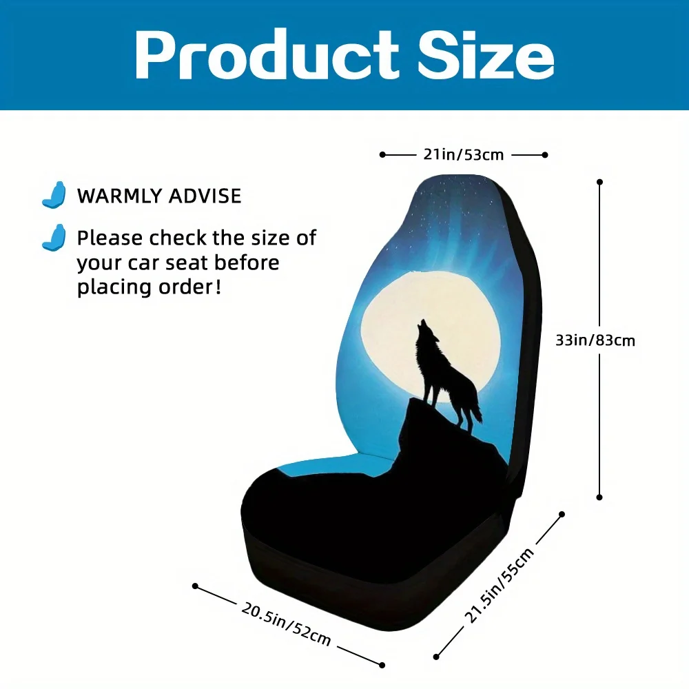 2pcs, Decorative Night Wolf Silhouette Moon Mountain Art Themed Car Seat Covers, Durable And Comfortable, Fit For Cars SUVs Tru