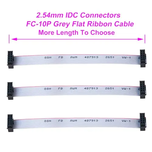 2.54mm IDC Flat Ribbon Cable , FC 10-Pin Female to Female IDE Extension Cable 30cm 5PCS (FF10-30cm-5Pcs)