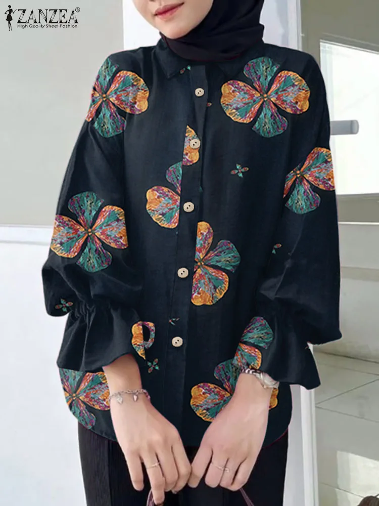 

ZANZEA Bohemain Vintage Muslim Blouse Women Autumn Floral Tops Long Sleeve Printed Shirt Turkey Abaya Button Blusas Oversize