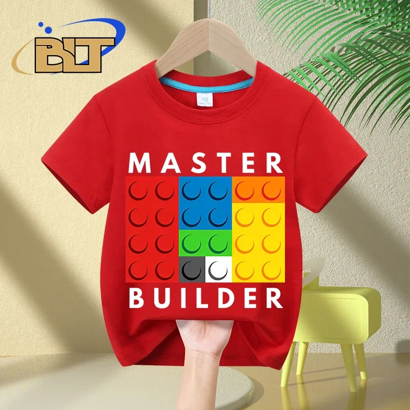 Master Builder kids T-Shirt children\'s summer pure cotton short-sleeved casual tops boys and girls gifts