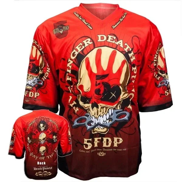 2026 New Five Finger Death Punch 5FDP Double Sided Football Jersey Red Skull Graphic Heavy Metal Band Fan Shirt Family Clothing