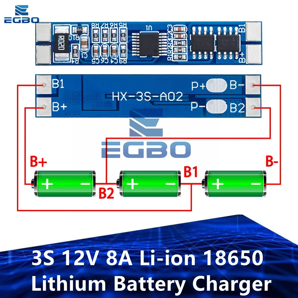 5PCS EGBO 3S 12V 8A  Li-ion 18650 Lithium Battery Charger Protection Board  11.1V 12.6V  10A BMS Charger Protection Board