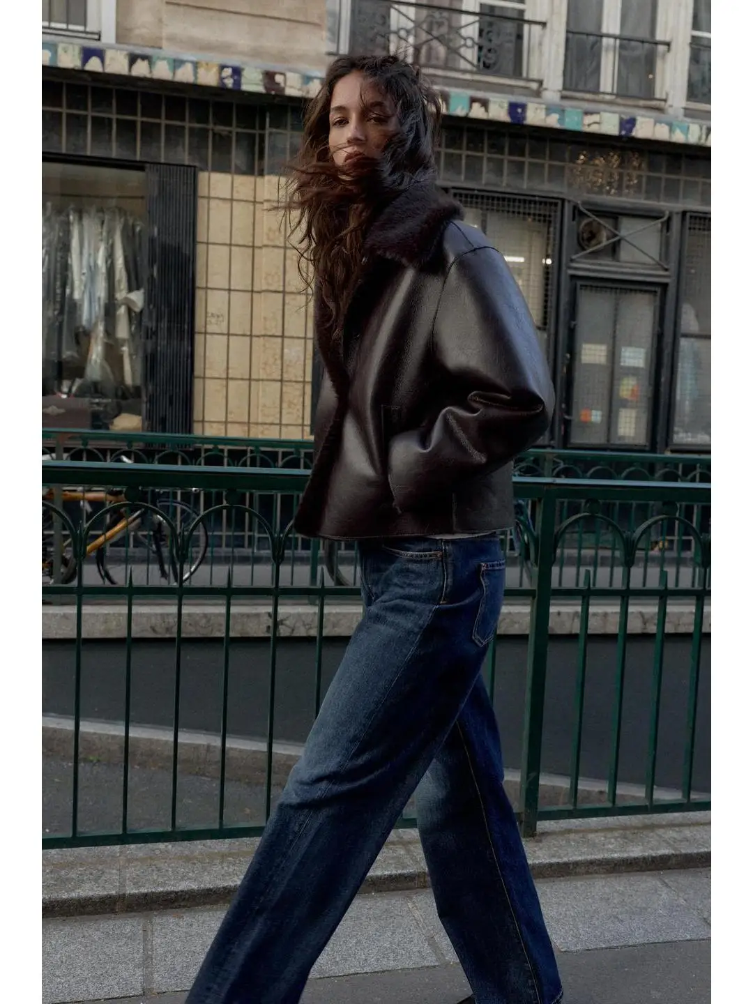 Double-Sided Faux Leather Jaet with Button Closure Long Sve Reversible Collar Youth Travel Thiened Outerwear Coat