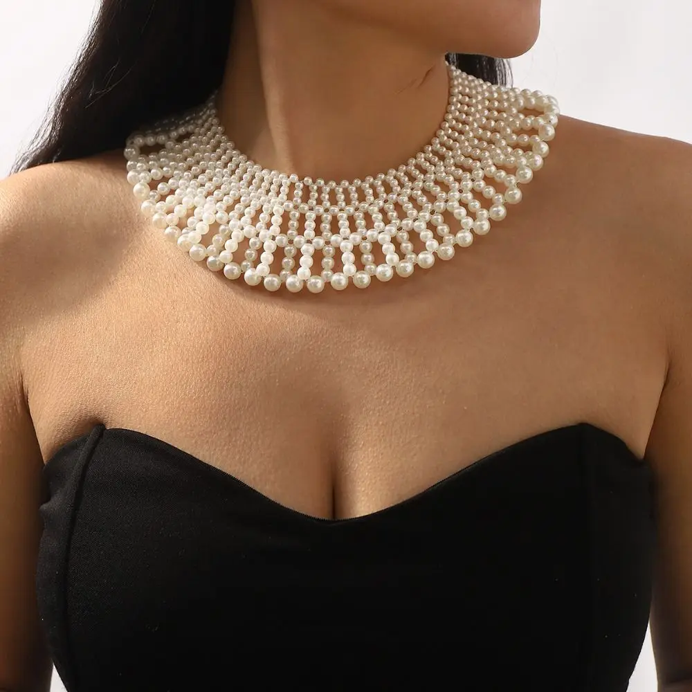 

Elegant Bohemian Style Weave Pearl Necklace Beads Multi-layered Pearl Collar Choker Jewelry Women's Clavicle Chain Lovers
