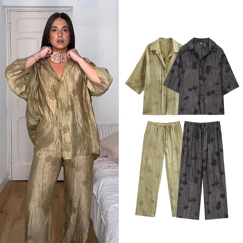 

RAFZNB High Waist Pants Sets For Women 2 Pieces Fashion Jacquard Loose Shirts Top Women's Suit Two Piece Set Women Outfits