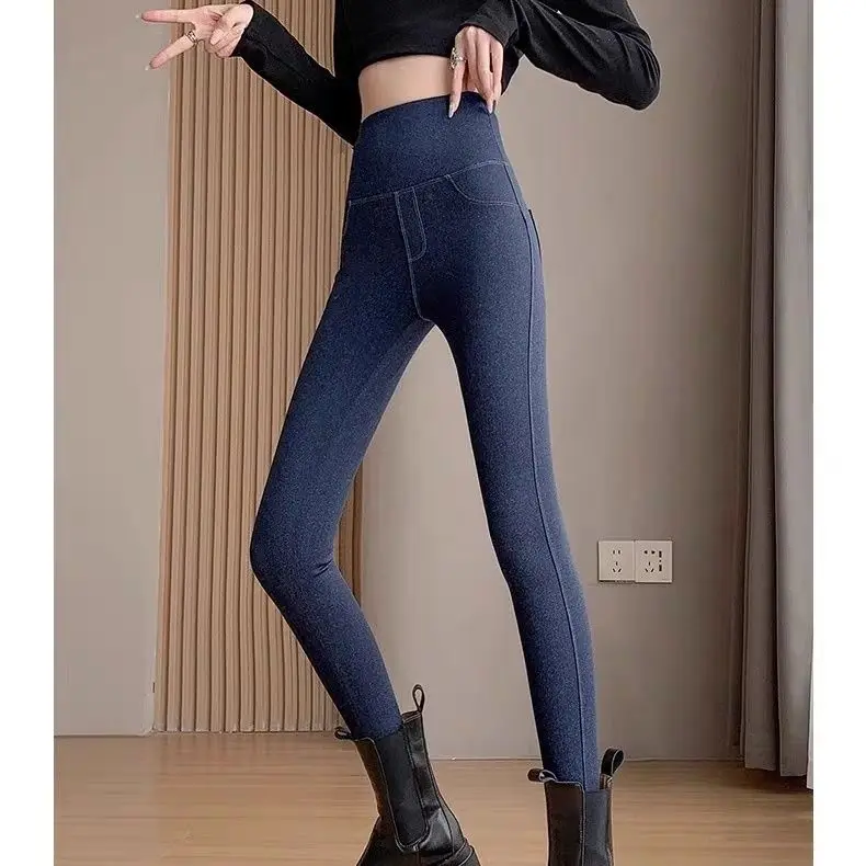 Hohe Taille Dünne Fce Denim Hosen Slim Fit Yoga Hosen Elastici Trendy plus Größe frauen Herbst Winter Faion Bot
