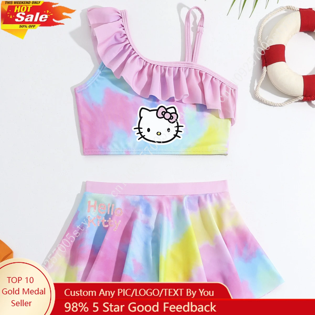 

Hello Kitty Girl's Swimwear Rainbow Swimming Suit One Piece Swimsuit Set Beach Swimsuit Pool Bathing Suits for Kid