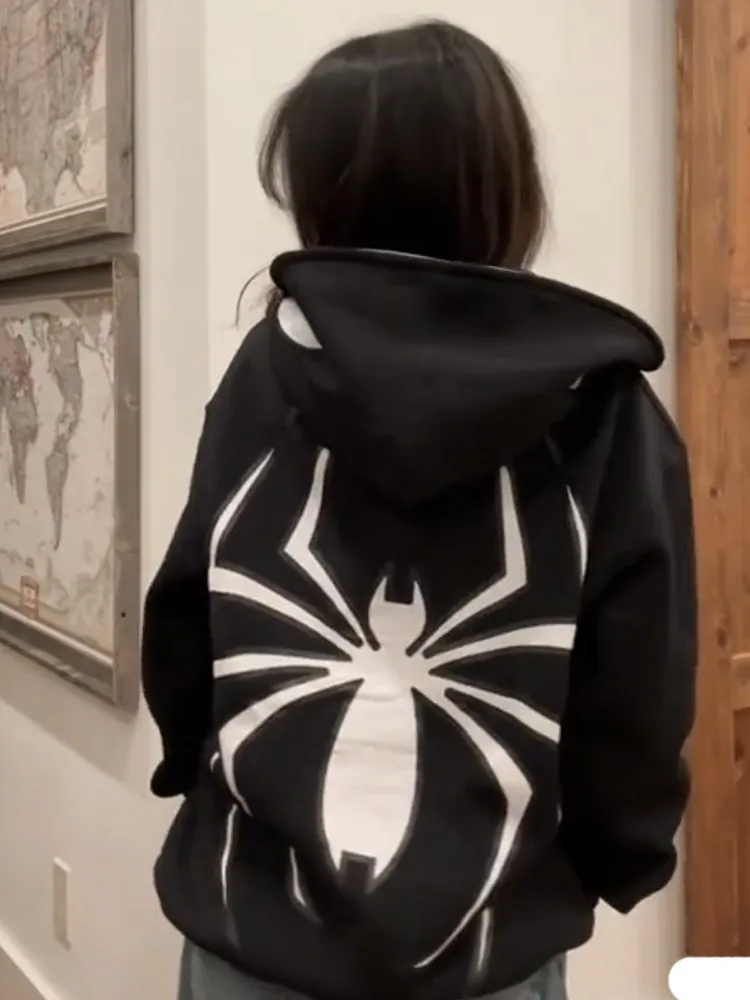 Sudadera con capucha de araña con cremallera completa para hombres y mujeres, ropa de calle Harajuku, chaqueta gráfica de gran tamaño, Camisa con