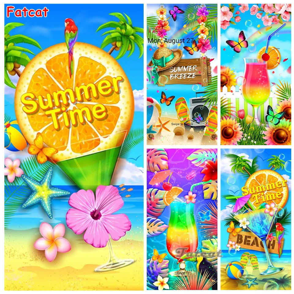 Diamond Painting Full Drill Seaside Juice Cup Square/round Embroidery Flower Cartoon Landscape Mosaic Home Decor PP4549