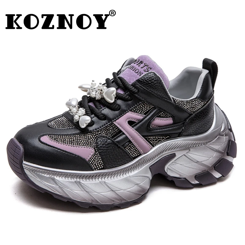 

Koznoy 7.5cm Microfiber Leather Summer Platform Wedge Chunky Sneakers High Brand Casual Women Shoes Lady Vulcanize Breathable
