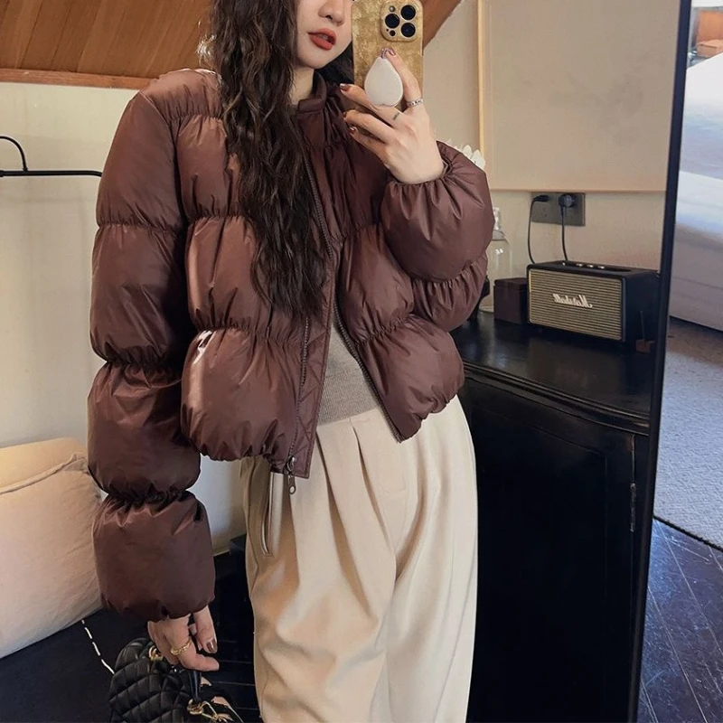 

Women Thick Down Cotton Coats Winter Korean Style Baseball Cotton Padded Jackets Outerwear Pleated Design Short Quilted Jacket