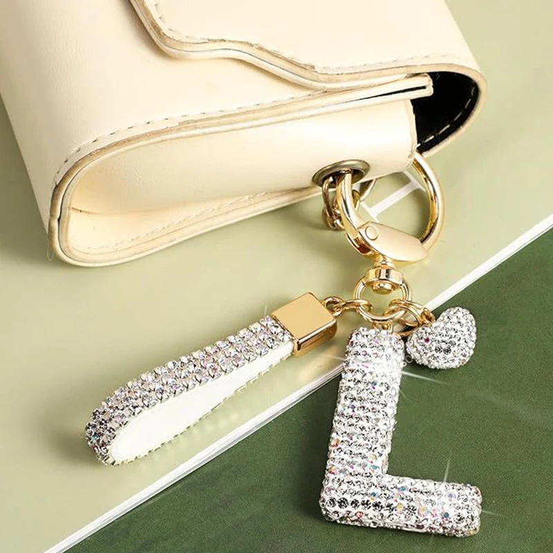 Weißer Initialen-Schlüsselanhänger, glänzend, niedlich, A-Z Buchstaben-Schlüsselanhänger, Rucksack-, Auto-Schlüsselzubehör, Lanyard, Paar-Namensanhänger, Geschenk. – Detail 2
