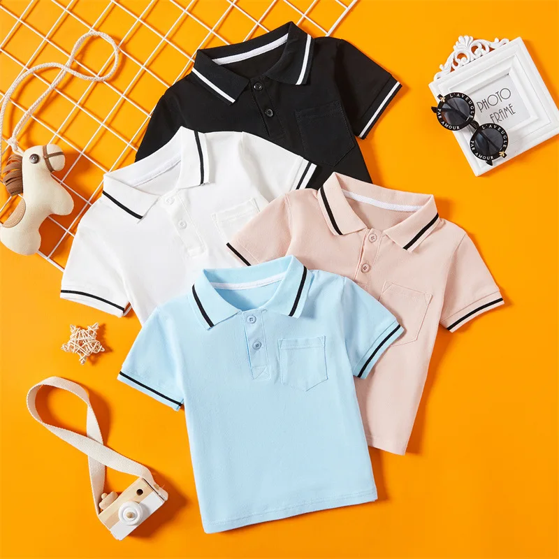 

2024 New Children Summer Pure Cotton Solid Short-sleeved T-shirt Neutral Middle and Small School Childrens Black Striped T-shirt