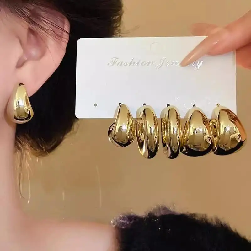 3Pairs Fashionable Creative Personalized C Shaped Water Droplet Bean Geometric Earring Combination Set For Women Jewelry Gift
