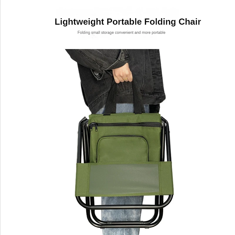 Portable Folding Chair with Ice Storage Bag with Back Insulation Function 3-in-1 Leisure Camping Fishing Chair Outdoor