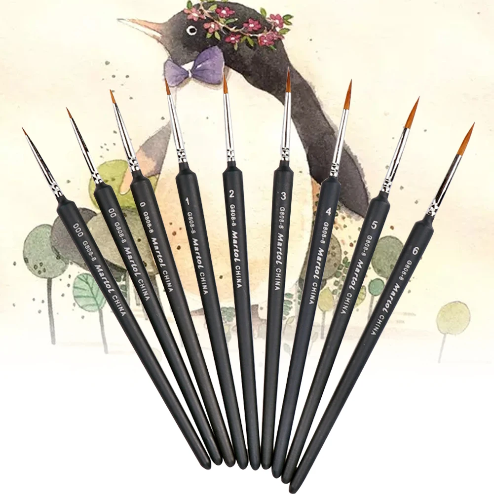 Line Drawing Pen 9 Pack Fine Detail Paint Brushes Miniature Brush For Fine Detailing Art Painting Acrylics Oil Models Watercolor