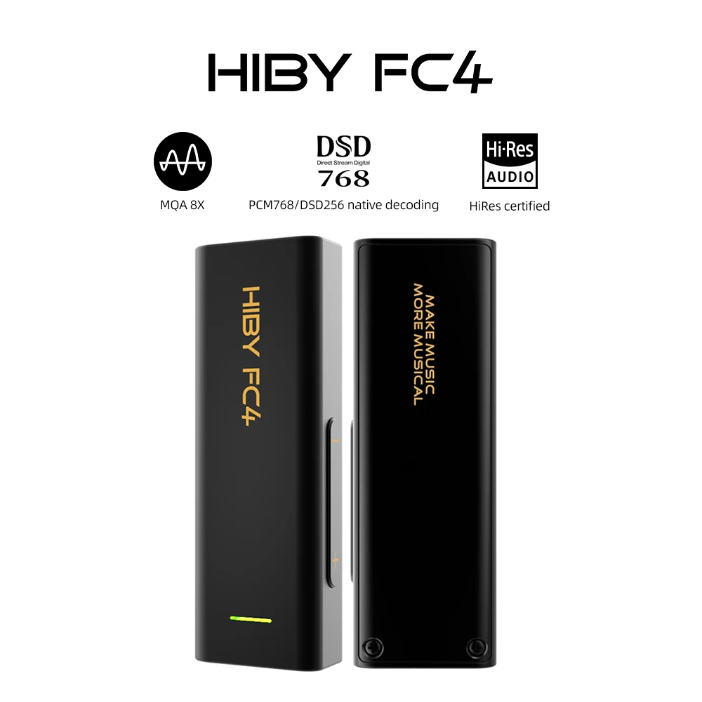 

HiBy FC4 Dongle USB DAC Headphone Amplifier MQA authenticated Decoding Audio DSD256 3.5mm 4.4mm Outputs for Android iOS Win10