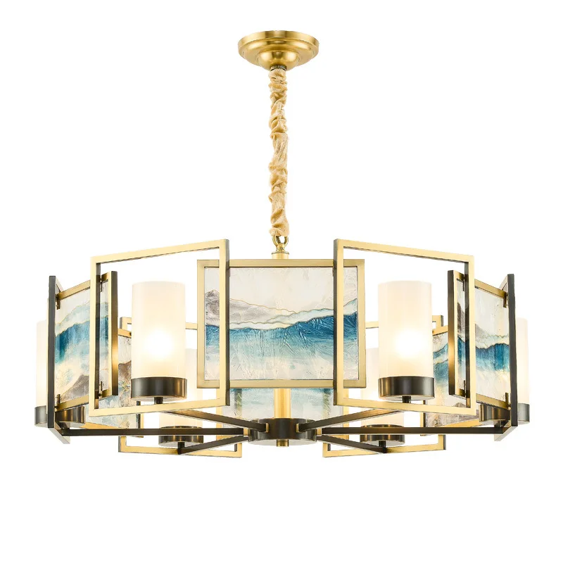 

New Chinese living room chandelier, modern simple enamel color all-copper dining room lamp