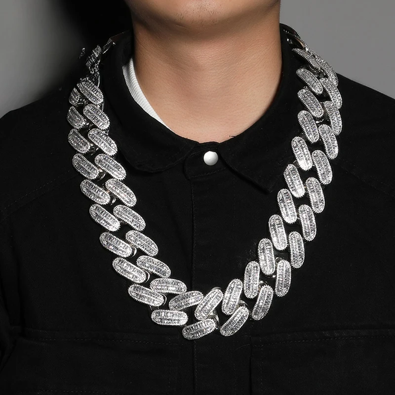 TUES Massive 40MM Baguette Cuban Chain Necklace For Men Rapper Super Large Iced Out Zircon Micro Pave Setting Hip Hop Jewelry