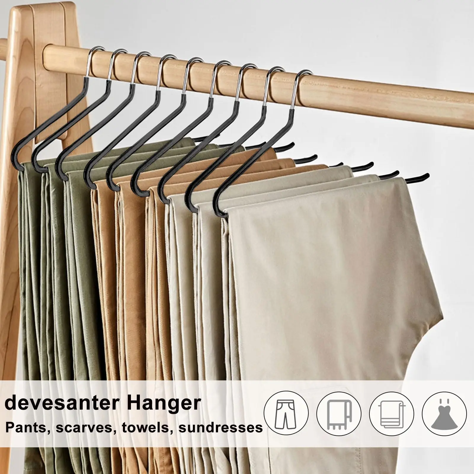 5pcs Open Ended Metal Jeans Hangers Space Saving Hanger for Pants Closet Storage Organizer for Clothes Leggings Trousers Slacks