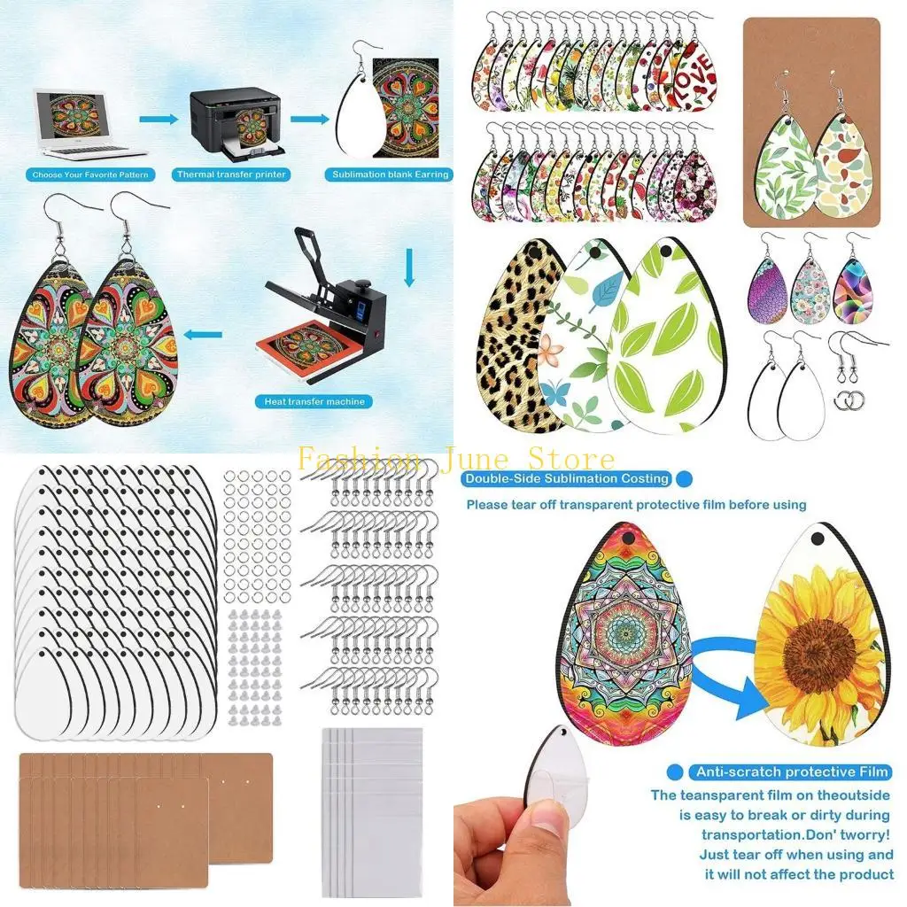

N5KA 250 Pieces Sublimation Blank Teardrop Earrings DIY Craft for Jewelry DIY Making