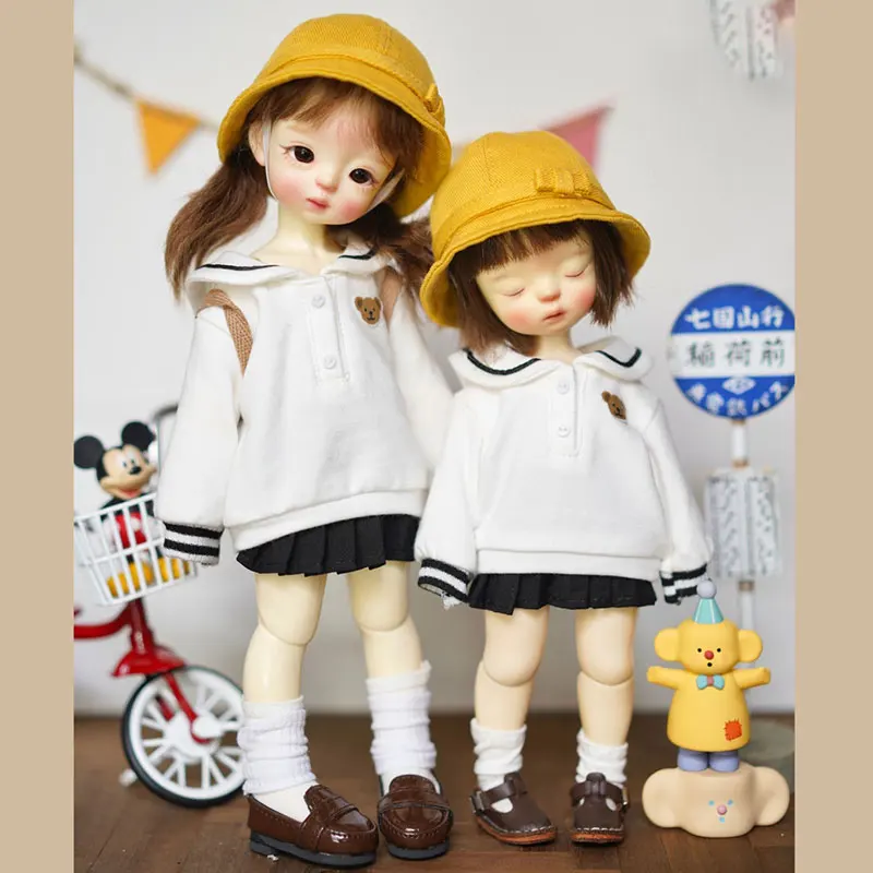 1/6bjd Doll Cute Teddy Bear College Style Top Big Fish Body Jk Pleated Skirt Graduation Fashion Shorts Versatile Cotton Socks