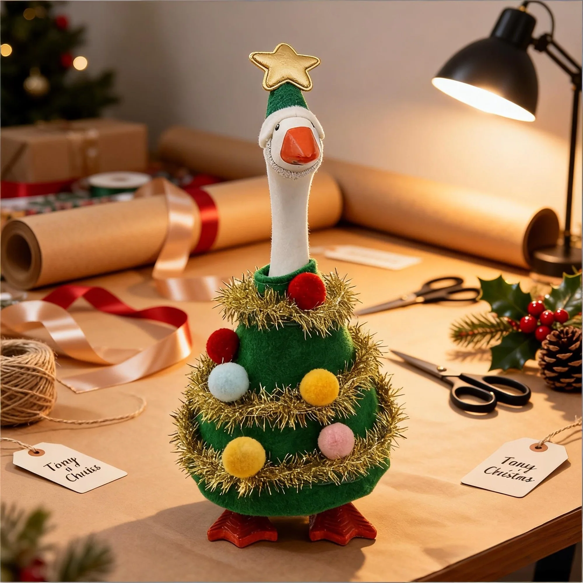 Winter Mini Schreibtisch-Gans Figur 7 Zoll Magnetische Gans Weihnachtsbaum-Kostüm mit Mütze für Enten-Schreibtisch Schlüsselhalter Deko – Detail 8