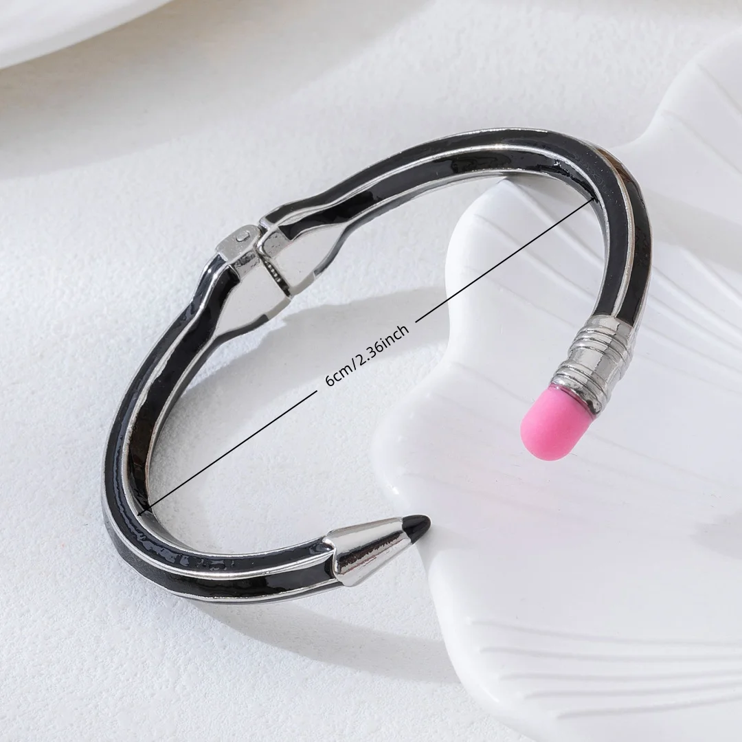 Vibrant Color Enamel Pencil Shaped Bracelet Flexible Spring Hinge C-Shaped Open Cuff Enamel Cuff Bangle Polished Glossy Finish
