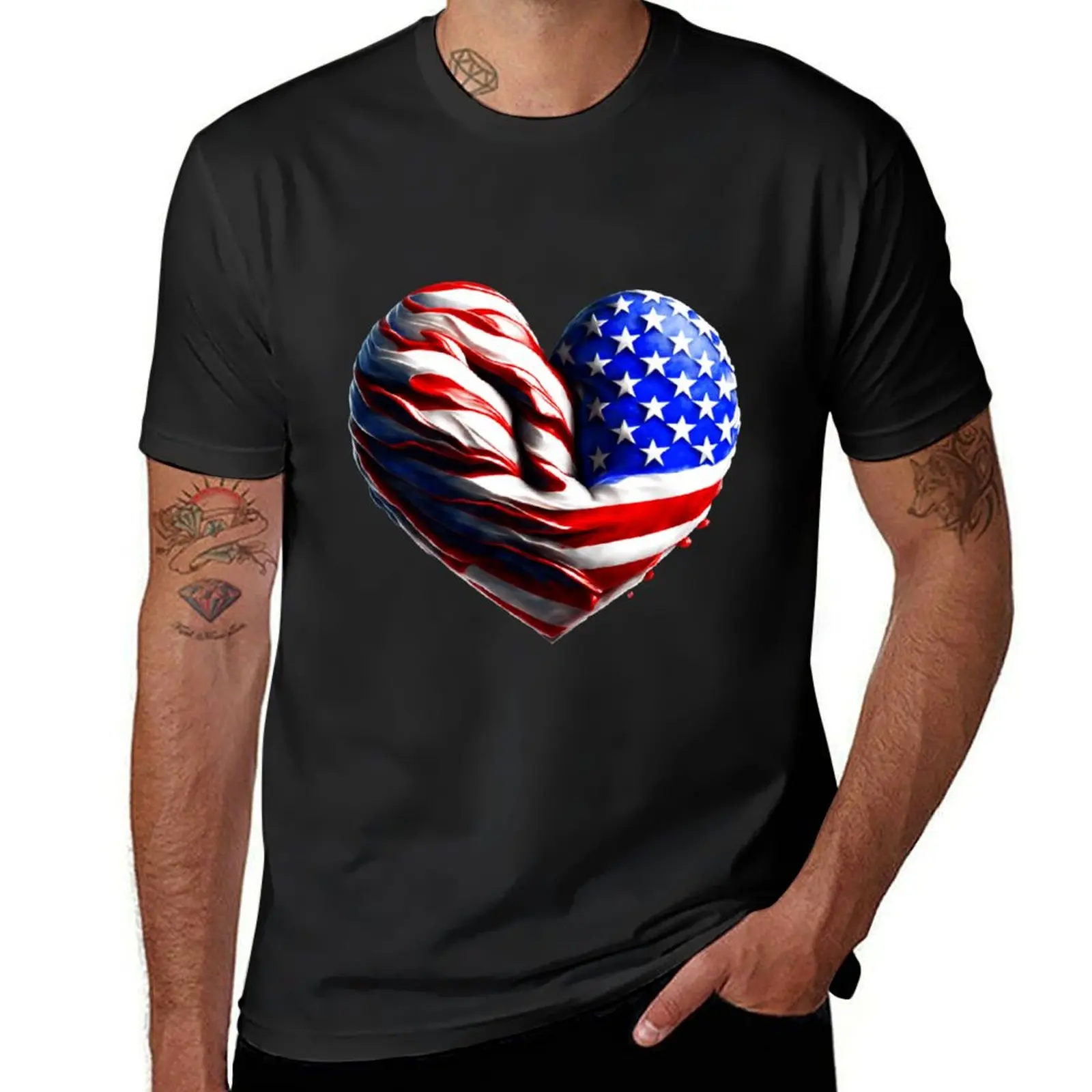 Heart and flag of the United States of America in one 1 T-Shirt plain Blouse mens graphic t-shirts