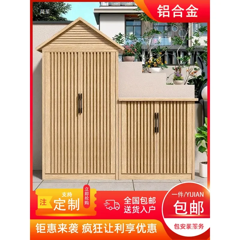 Aluminum Alloy Outdoor Storage Cabinet for Balcony Garden Sunscreen Locker for Gardening Tools and Gloves Ground Floor Use
