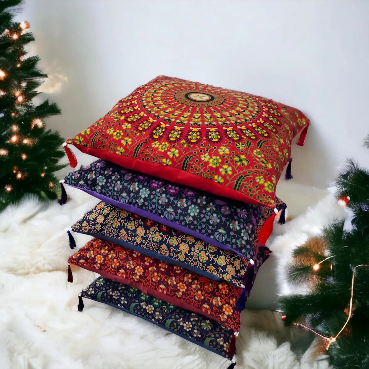 

Set Of 5 Boho Throw Pillow Covers (18X18 Hes) – Colorful Mandala Decorative Cushions For Sofa, Couch, And Bed – Bohemian,