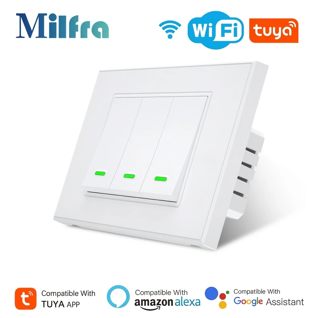 AC100-240V Wall Switch Requires Neutral Wire WIFI Smart Light Switches Voice Control Compatible With Alexa&Google Assistant