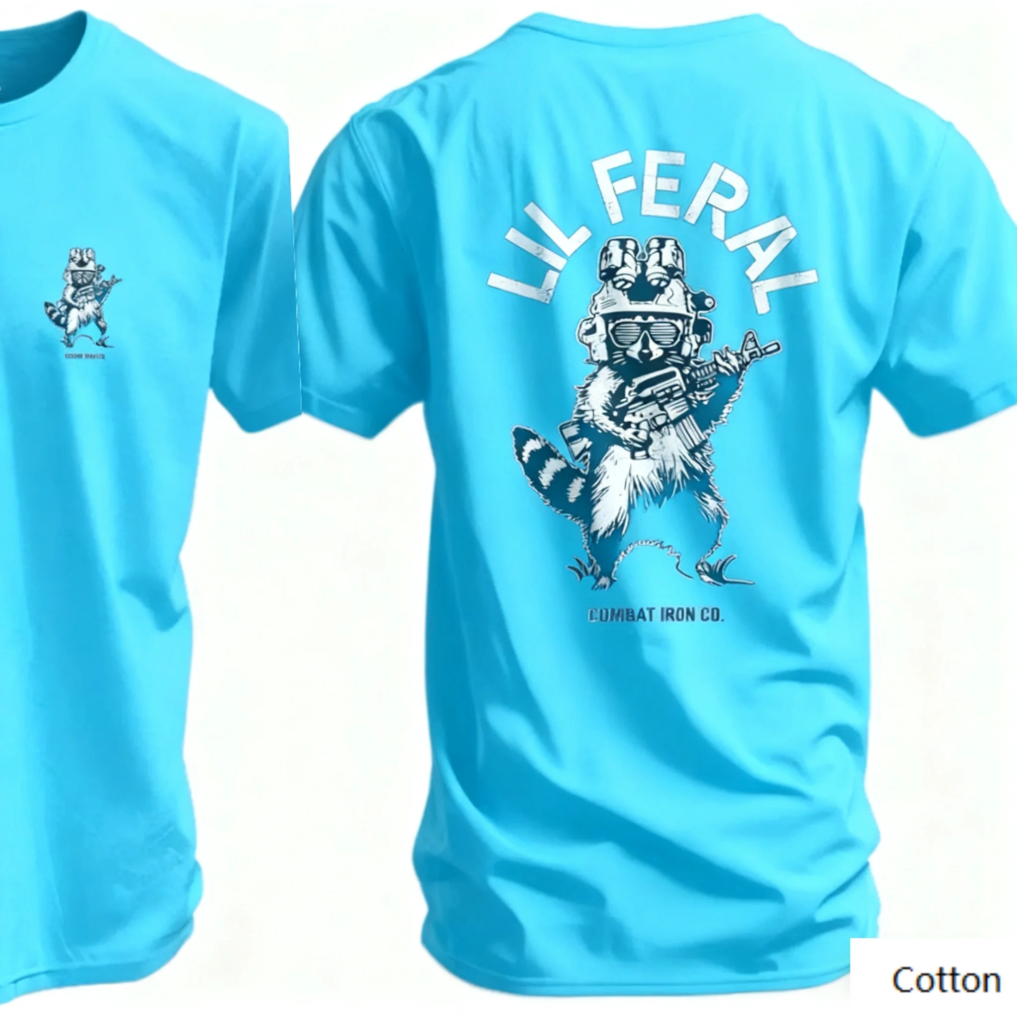 تي شيرت قطني برقبة دائرية "الحنين العسكري الحنين" بتصميم كلاسيكي من الراكون التكتيكي وعبارة "LIL FERAL"