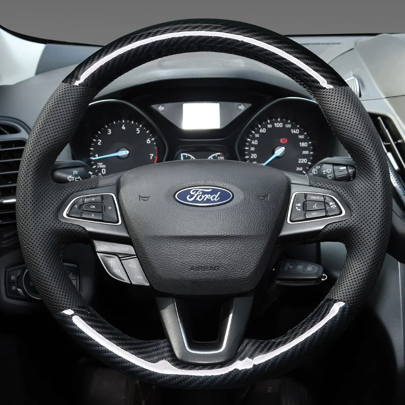 DIY Hand Sewn Leather Steering Wheel Cover Wrap For Ford Edge Mondeo Escape Focus Kuga Escort Explorer Car Accessories